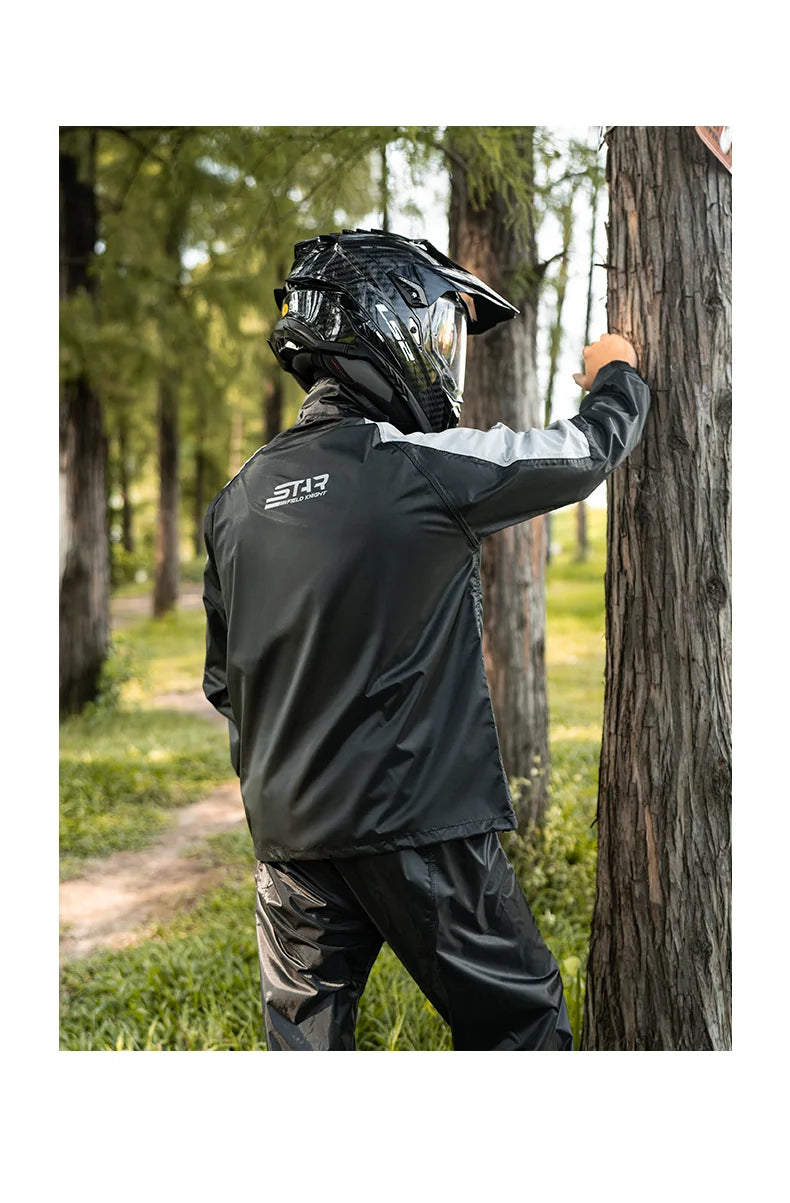 Star Field Knight Black-grey Motorcycle Raincoat Rainpants Suit Waterproof Inner Mesh Breathable Men Women Riding Gears 2Pcs/set