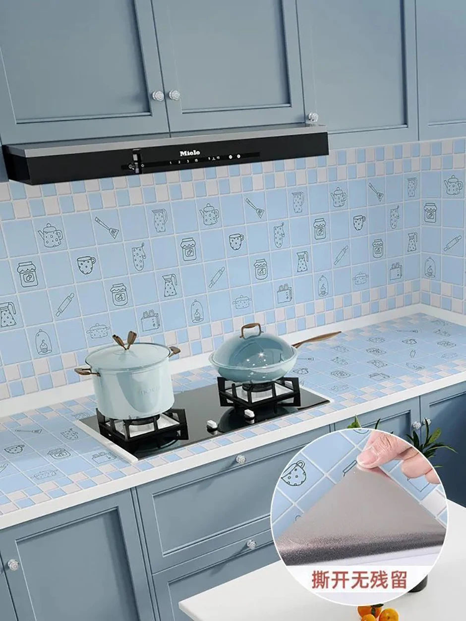 Kitchen Oil Resistant Stickers Waterproof Self-adhesive Wallpaper Stove Countertop Protective Pad Cabinet Countertop Marble Film