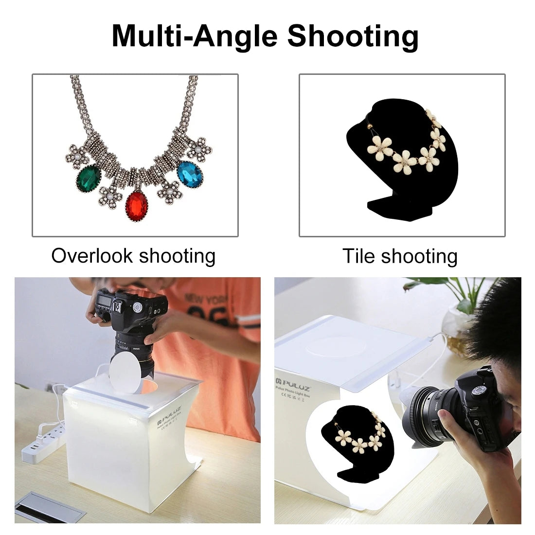 PULUZ 20cm Mini 2 LED Panels Folding Portable 1100LM Light Photo Lighting Studio Shooting Tent Box Kit with 6 Colors Backdrops