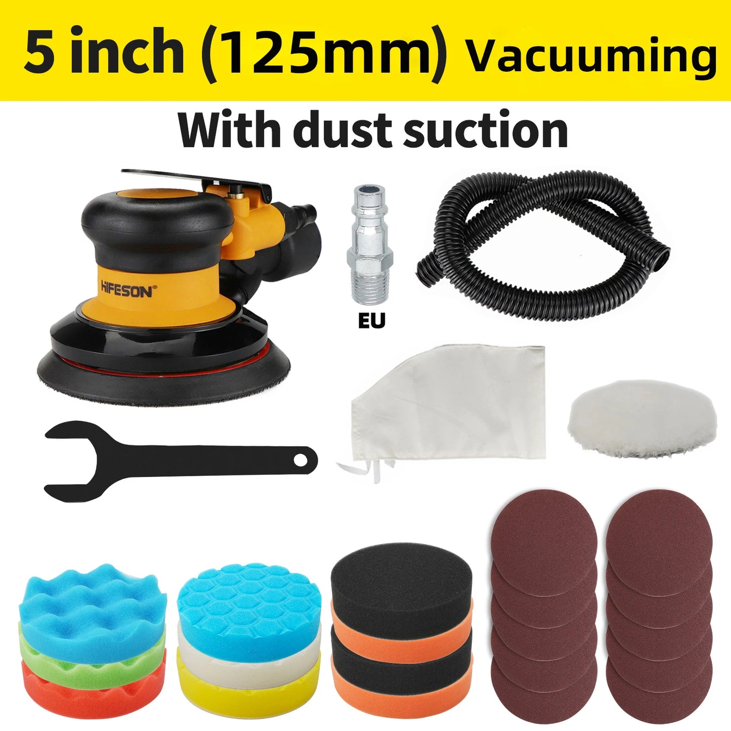 5/6 Inch Pneumatic Air Orbital Sander Polisher Tool Polishing Random Orbital Machine Grinder for Car Paint Care Rust Removal
