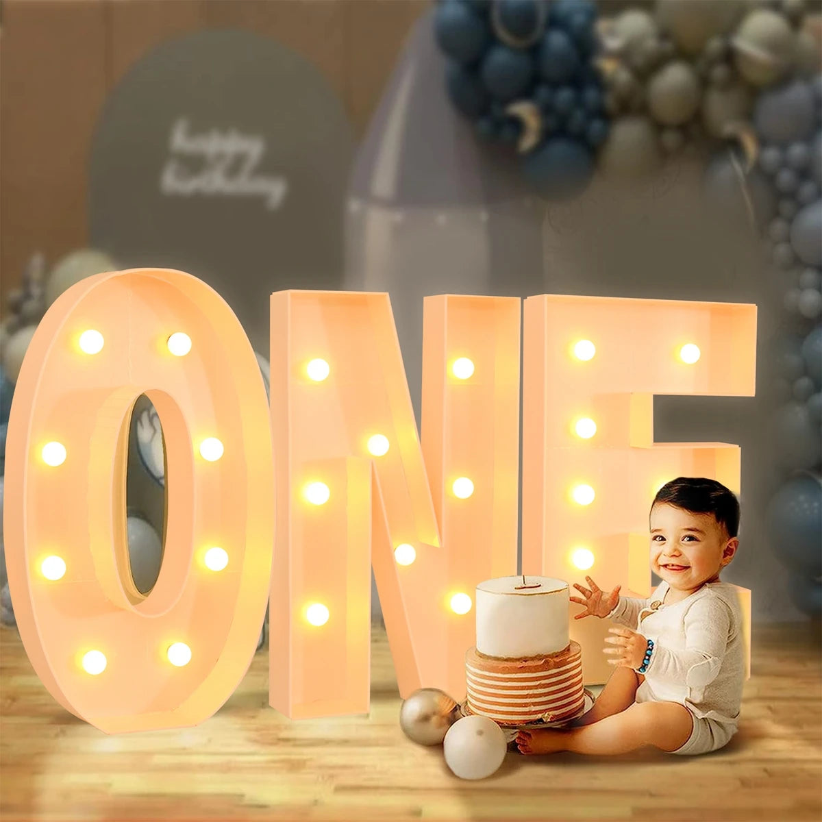 91.5cm Warm Light Up Giant Letter Led Light Frame Box Balloon Filling Box with 10 Lights Birthday Wedding Xmas Decor Baby Shower