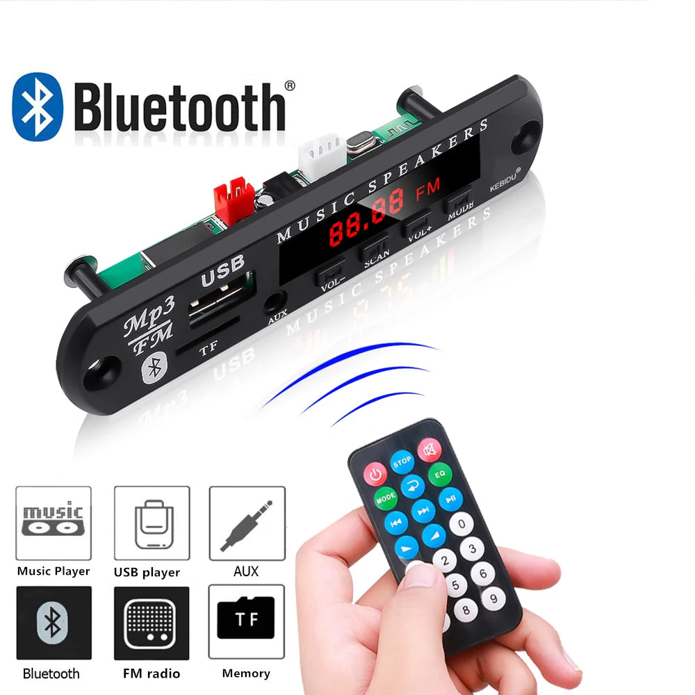 Kebidu 6V-24V Bluetooth 5.0 Car Kit Wireless MP3 Decoder Board Audio WMA Car Music Player Module Lossless Audio USB AUX TF Radio