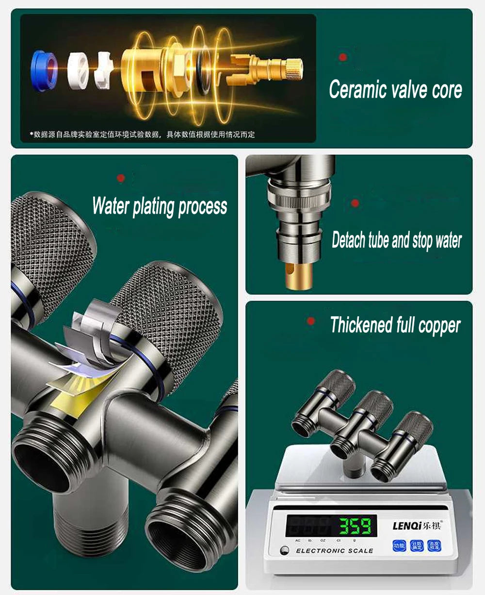 Universal 1/2 Thread One Into Three Out Faucet Kitchen Stainless Steel Inlet Valve Fitting Valve Toilet Bathroom Fittings