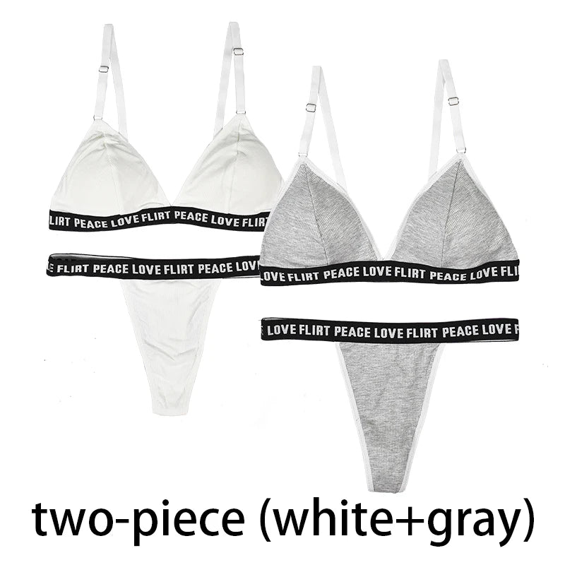 Ladies Fashion Letter-printed Underwear and Thong 2 Pieces with No Underwire Sexy Big Backless Bra 2 Pieces with 2 Sets