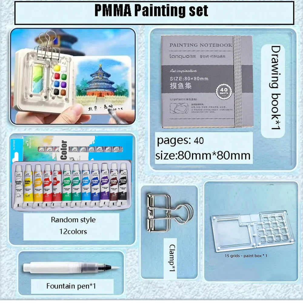 Mini Watercolor Paint Set - Portable Pocket Artist Travel Nano Art Painting Kit - 2025 New Plastic 8/15 Grid Box Miniature Color