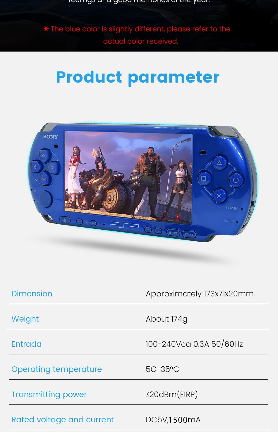 PlayStation PSP 3000 VIBRANT BLUE (PSP-3006) Original Game Console Sony PSP3000 Handheld Arcade Game Console (+Free Games)