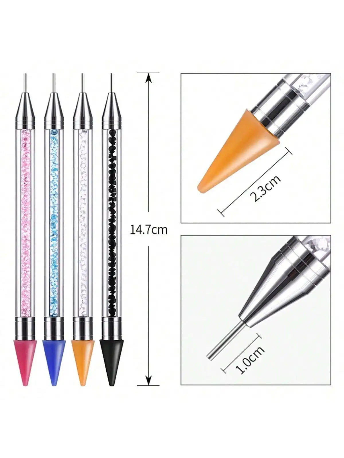 Nail Art White Dual-head Wax Pen With Diamante Embellishment And Rhinestone Picker, Crystal Rhinestone Applicator Tool