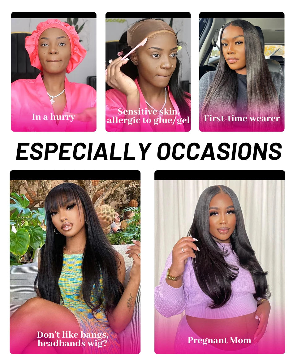 ISEE Hair Glueless Wigs Human Hair Ready To Wear Straight Glueless Preplucked Wear And Go Wigs 7x5HD Lace Front Wigs PreCut Lace