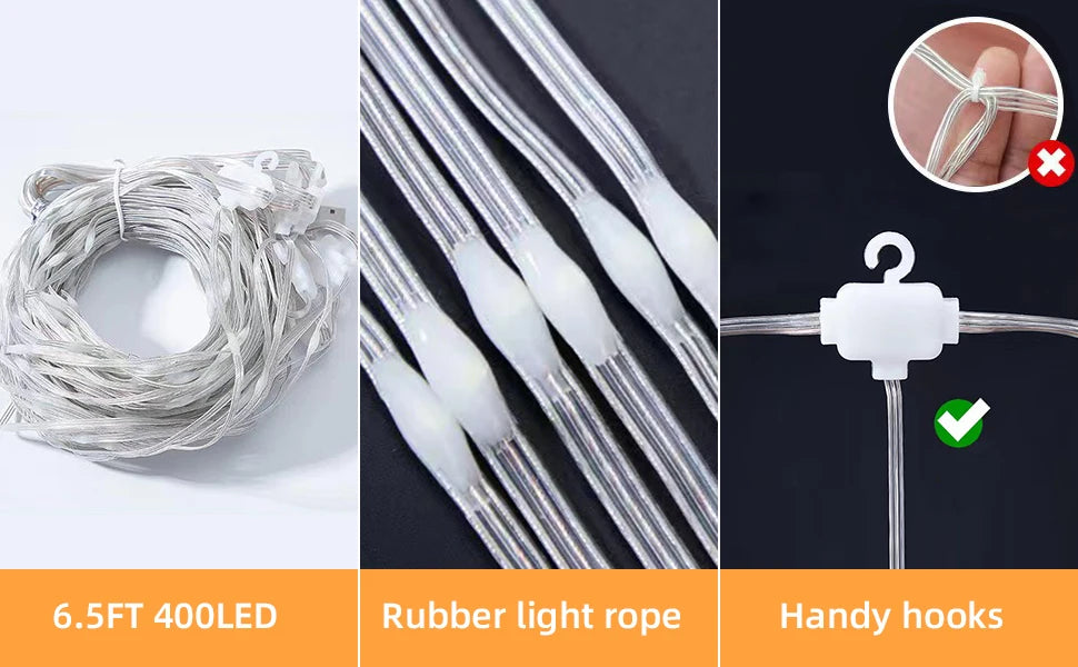 6.6x6.6FT Smart Curtain Lights 400LEDs Music Sync Dynamic DIY Dimmable USB Curtain Fairy String Lights Christmas Holiday Decor