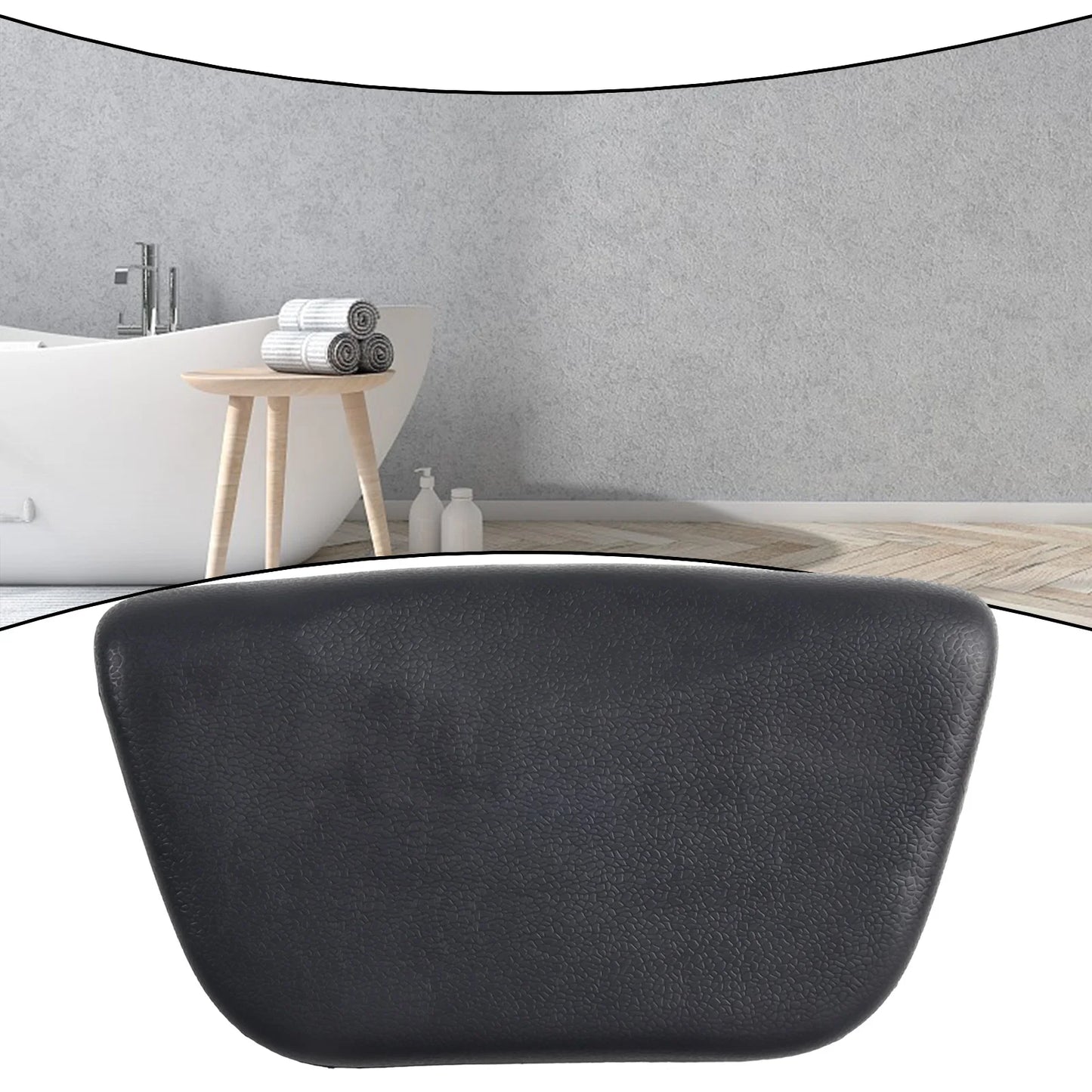 1pc PU Spa Bath Pillow Bathtub Headrest Waterproof Bath Cushion BLACK Bathtub Pillow For Neck Head Support 265*150*60mm