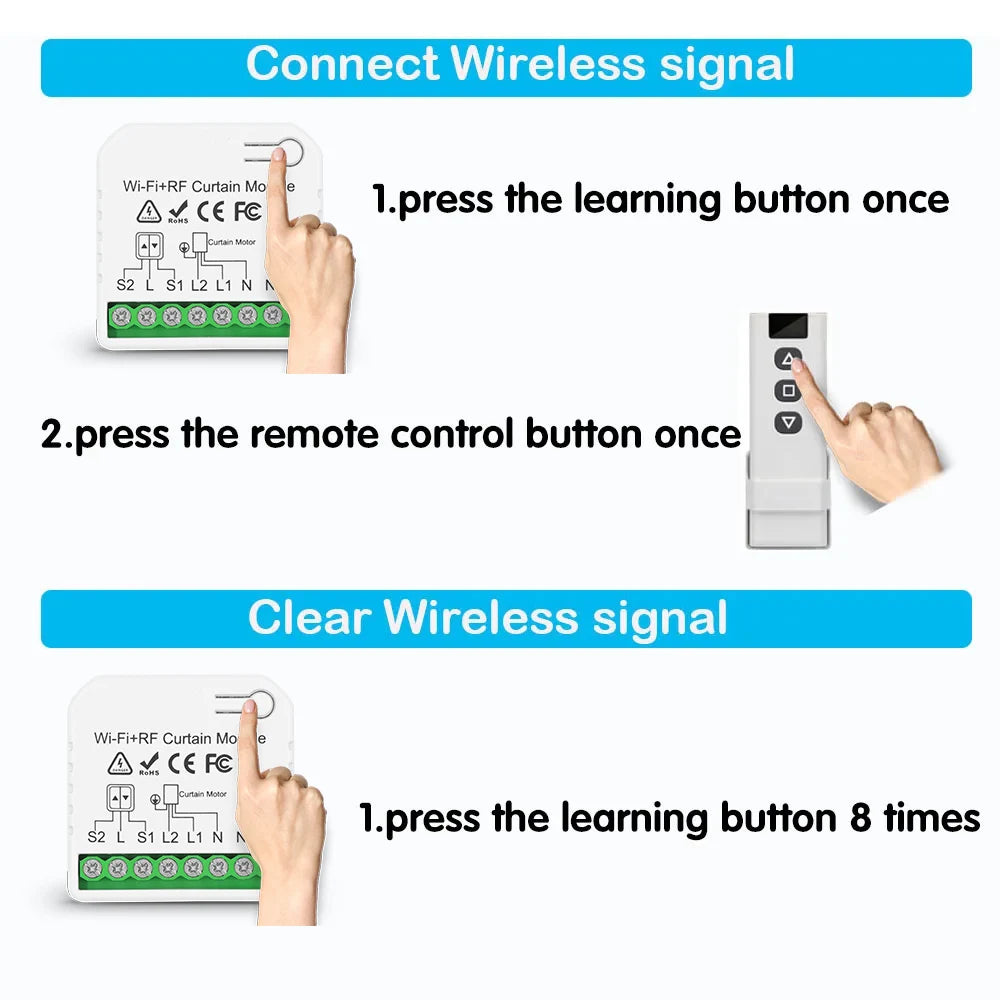 Wifi Rf Curtain Switch Tuya Smart Life Roller Shutter Module 433mhz 5-IN-1 Remote Control,for Garage Door Window Blinds Alexa