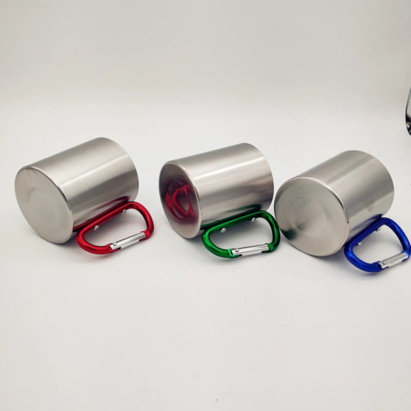 180ml Stainless Steel Cup For Camping Traveling Outdoor Cup with Handle Carabiner Climbing Backpacking Hiking Portable Cups
