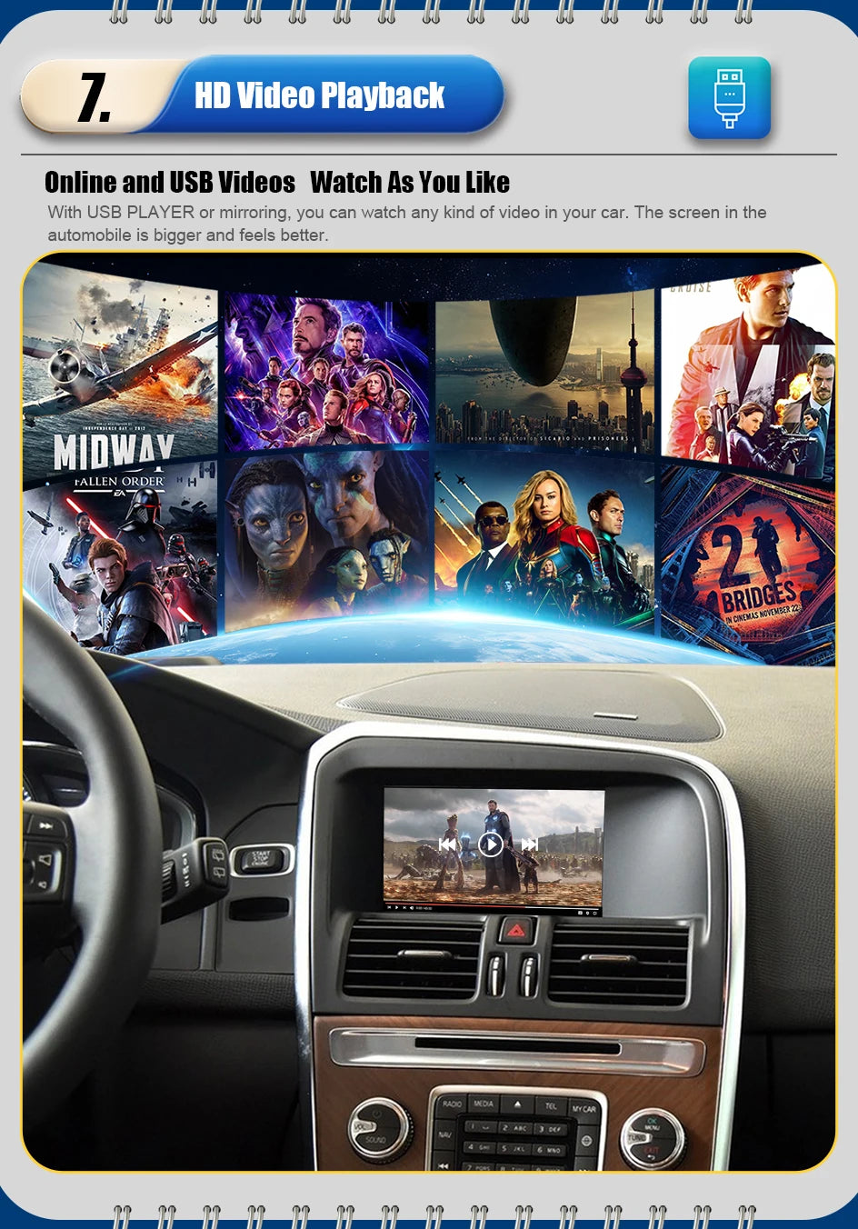 Wireless Apple CarPlay For VOLVO 7‘’ S60 S80 XC60 V60 V40 S60L 2015-2019 Car Play Android Auto Box Mirror Front View Rear Camera