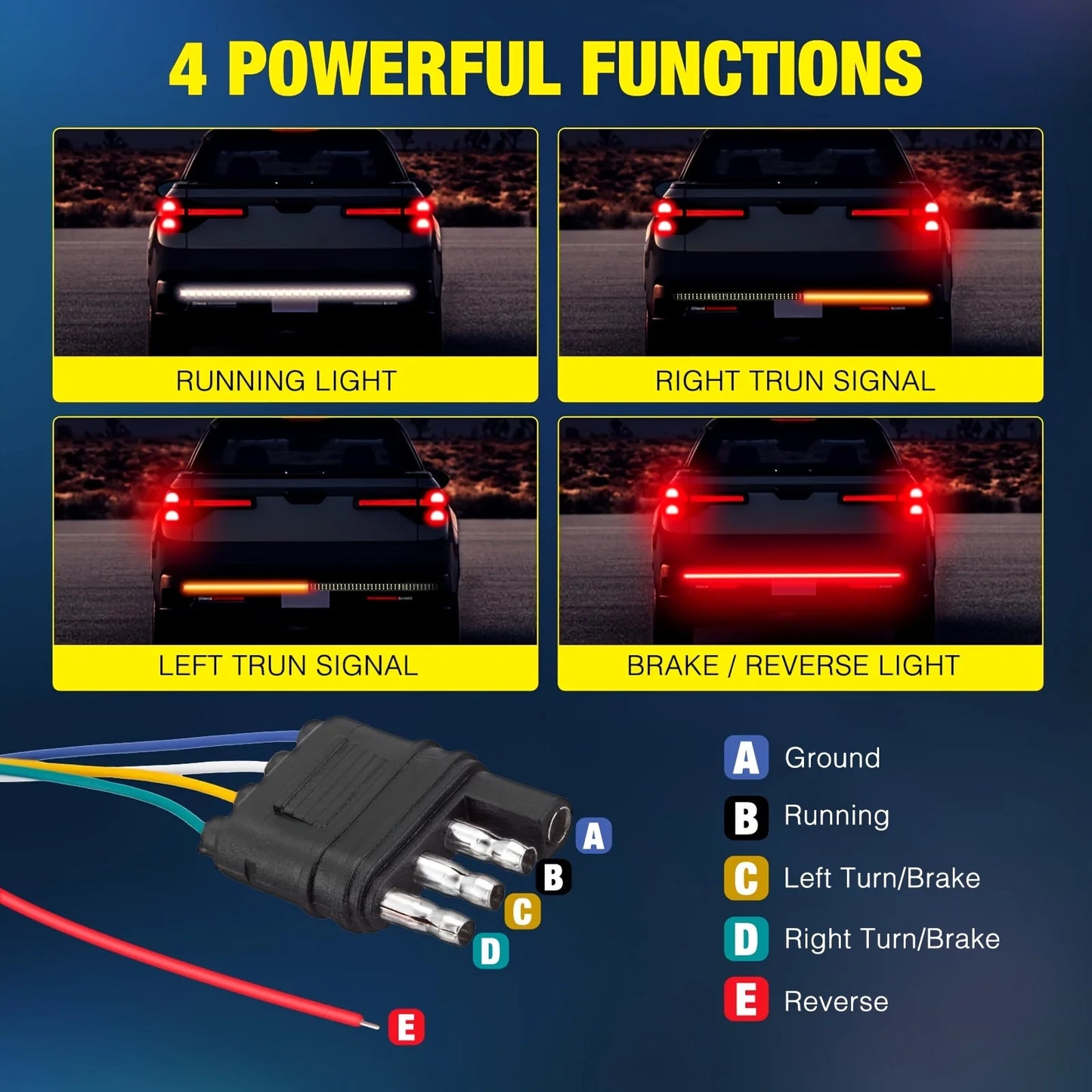 1pc Truck Tailgate Light Bar 60" Inch LED Strip with Red Brake White Reverse Sequential Amber Turning Signals Strobe Lights