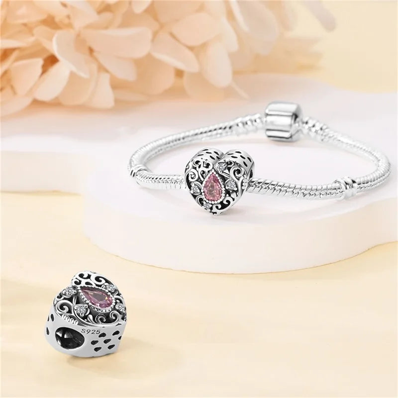 Hot Sale 925 Silver Classic Purple Retro Heart Shape Lotus Angel Pattern Charms Beads Fit 3mm Original Bracelet DIY Jewelry Gift