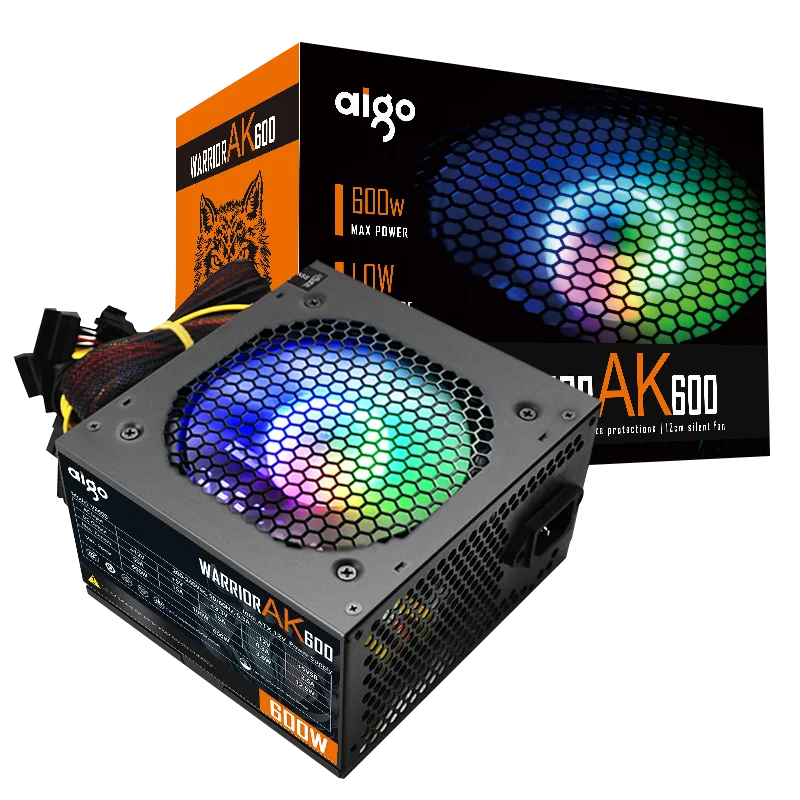 Aigo AK PC PSU Power Supply Unit 500W 600W 700W 800W 1000W Gaming 120mm RGB Fan 220V ATX Desktop computer Power Supply for BTC