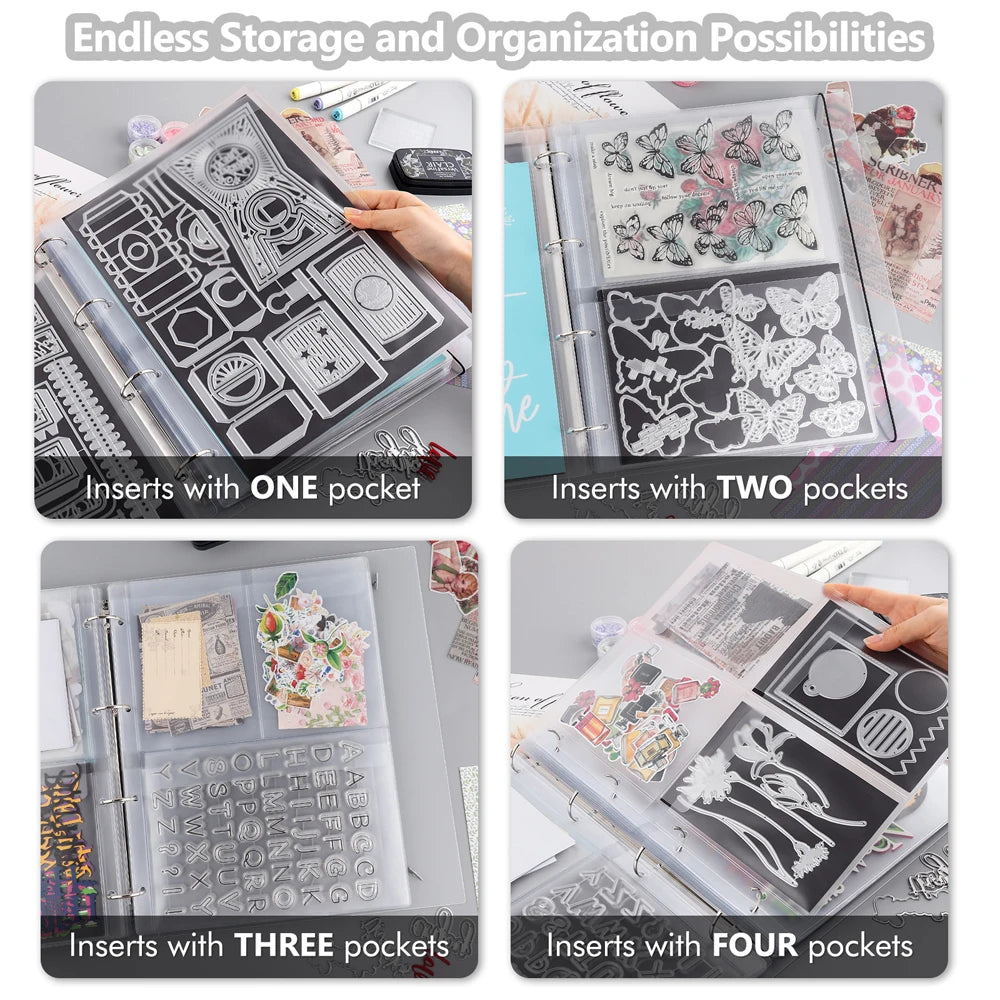 A4 Die Storage Book Binder 1/2/3/4 Page Protectors Pockets Inserts Organizer for Stamps Dies Stencil Storage Bag 2024 New