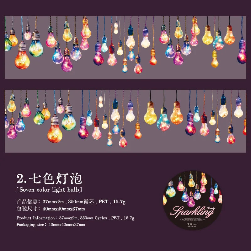 TIAN ZI 200 cm/ Roll lamplight PET Tape Cute Literary INS Style Journal Handbook Tapes Creative DIY Dairy Collage Stationery