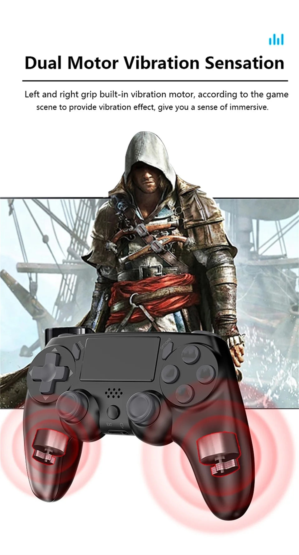 GAMINJA Wireless Gamepad with Six Axis Gyros Dual Vibration Game Controller For PS4 PS3 Game Console Windows 7 8 10 PC Joystick