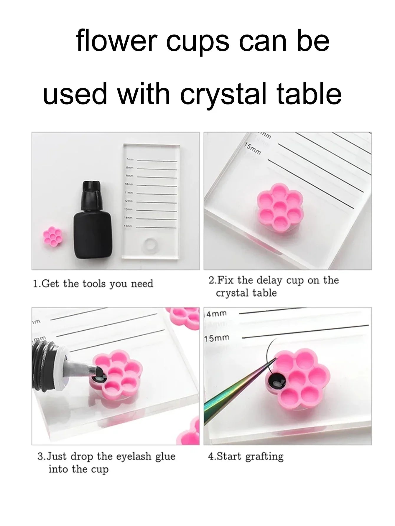 100pcs Eyelash Extension Pink Flower Glue Delay Cup Tattoo Adhesive Pigment Holders Grafting Eye lashes Holding Trays Tools