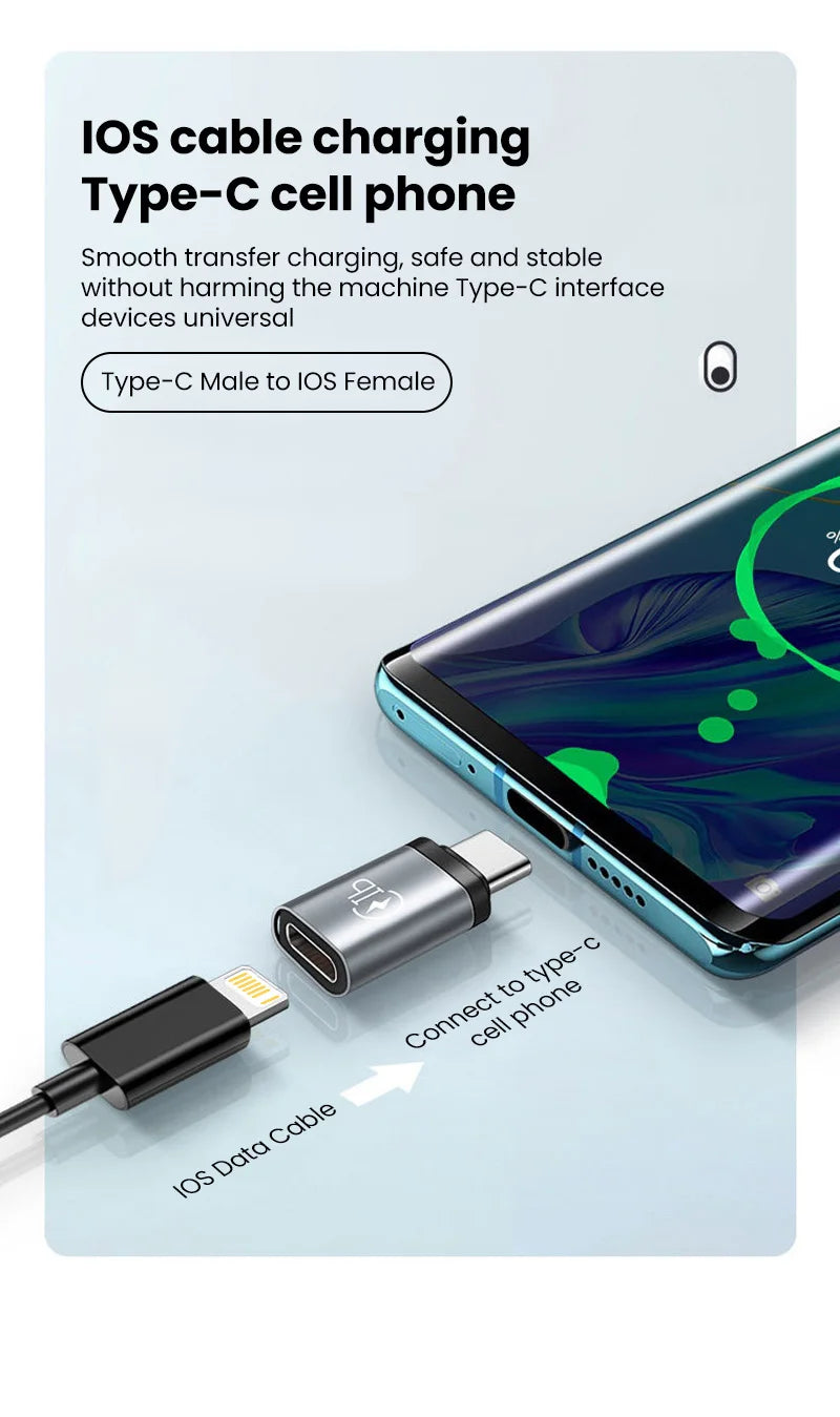 USB Cable Converter Lightning To USB C Adapter 20W Ios to Type-C Adaptador for IPhone 15 14 13 Pro Max Huawei Xiaomi Samsung
