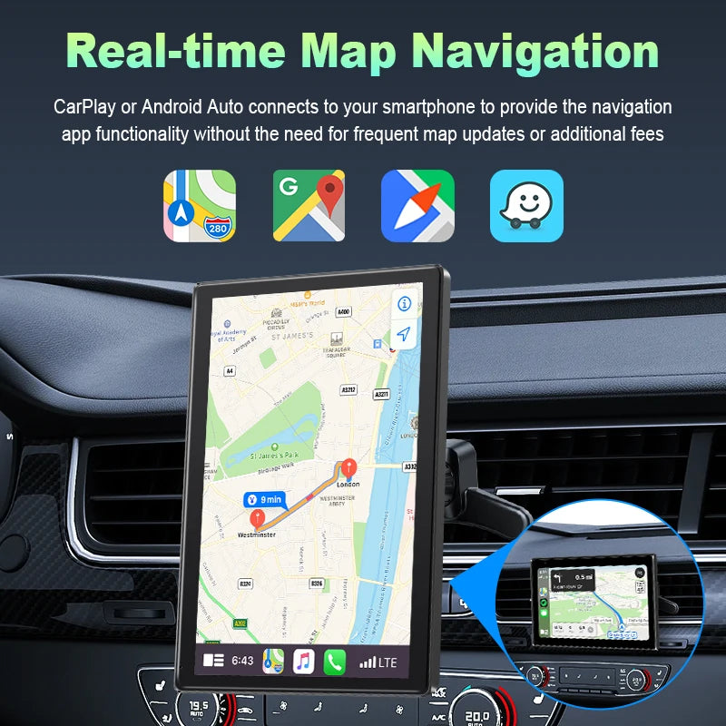 7 inch Portable Multimedia Player Carplay AI Screen IPS Touch Screen GPS Navigation Bluetooth Support Horizontal/Vertical Screen