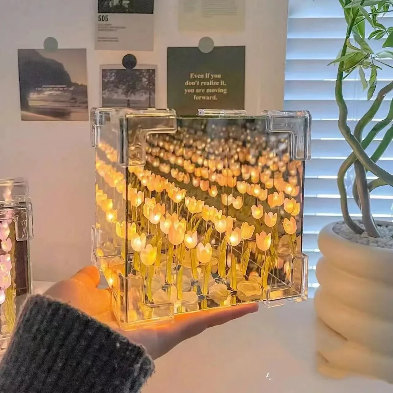 2024 Creative Diy Tulip Flower Sea Cube Three-Dimensional Small Night Lamp Material Package for Girlfriend Couple Girlfriends