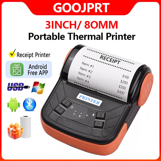 80mm Thermal Printer Portable Receipt Ticket Wireless Bluetooth Mobile SRS Topup Pay Bill Pocket MTP-3 Printer Android Phone PC