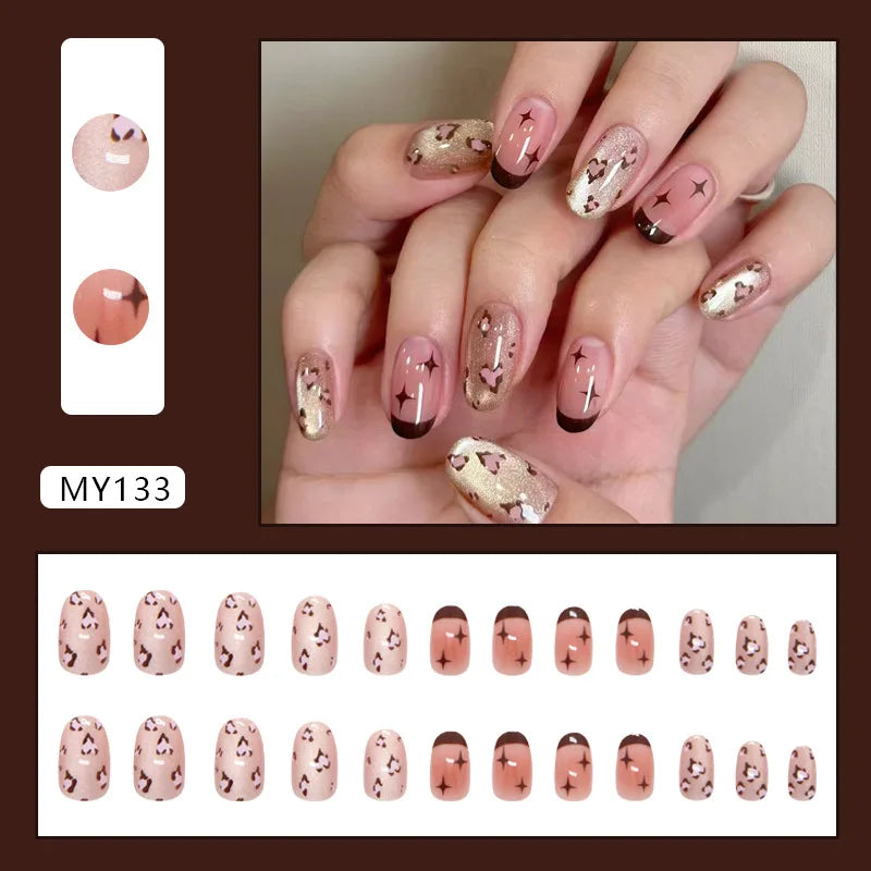 Bean Paste Cat Eyes Press on Nails Pink Gradient Fake Nails Glossy Artificial Finger Manicure Reusable False Nails for Women