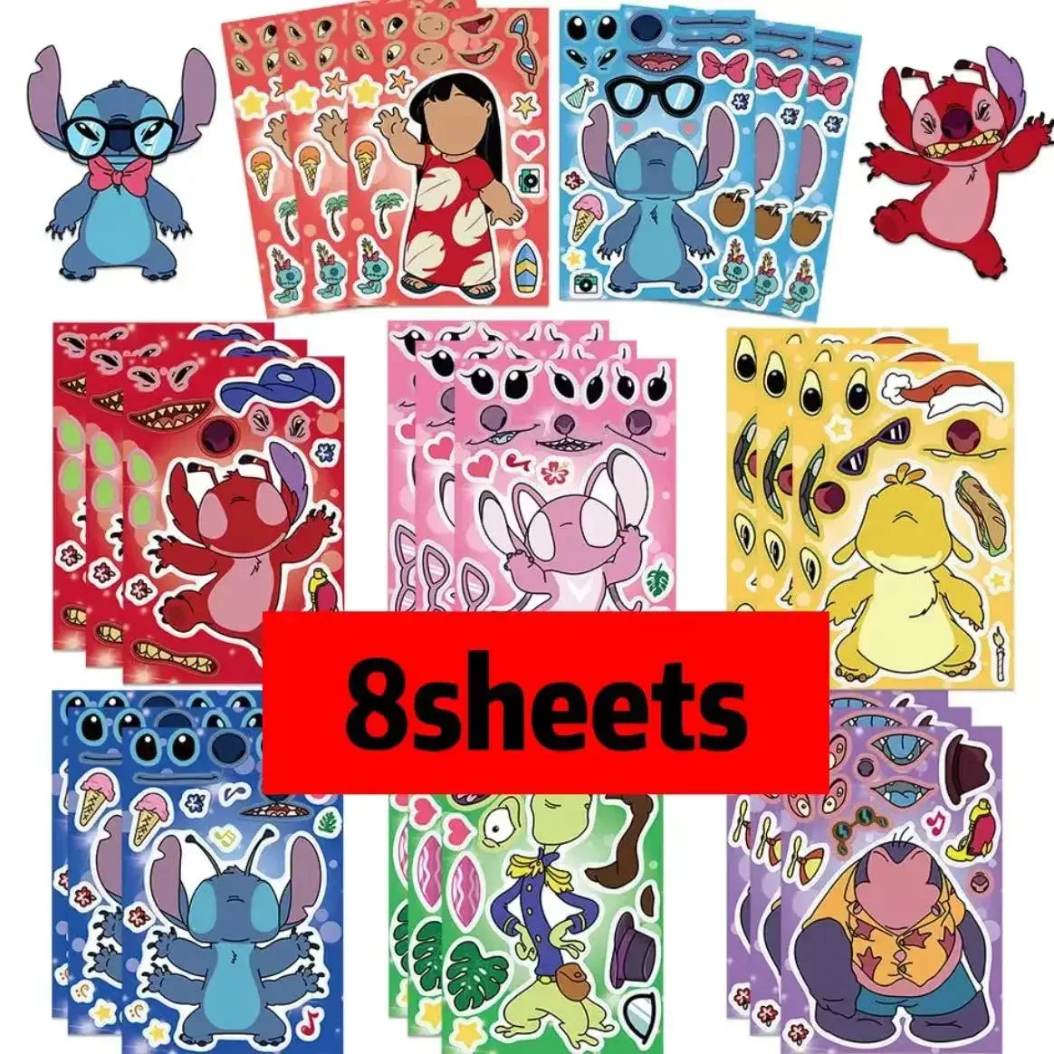 8/16Sheets Disney Micke Puzzle Stickers  Children DIY Make-a-Face Funny Assemble Jigsaw Cartoon Sticker Kids Educational Toys