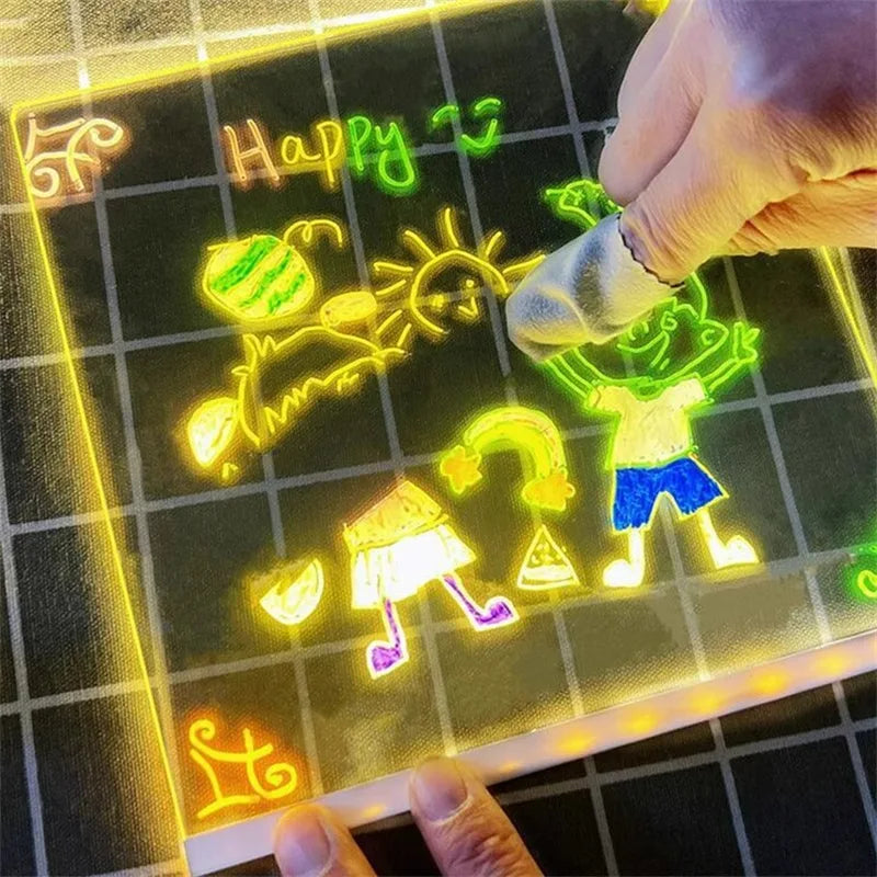 DIY Acrylic Board with Colors Pens LED Note Board Luminous Blackboard Wordpad LED Drawing Board Kid Drawing Toys with Night Ligh