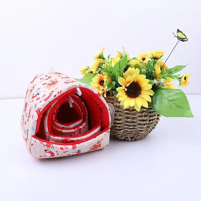 Cute Cartoon Winter Rabbit Squirrel Mini Cage Guinea Pig Nest Small Animal Mice Rat Pet Sleeping Bed Hamster House Warm Soft Mat