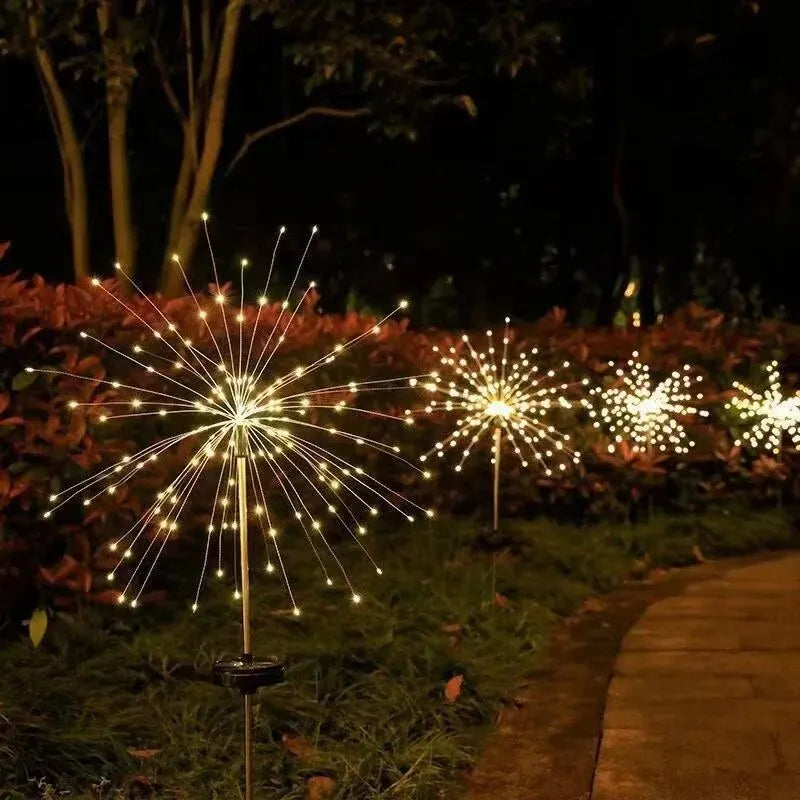 2Pcs Solar LED Firework Fairy Light Outdoor Garden Decoration Lawn Pathway Light For Patio Yard Party Christmas Wedding