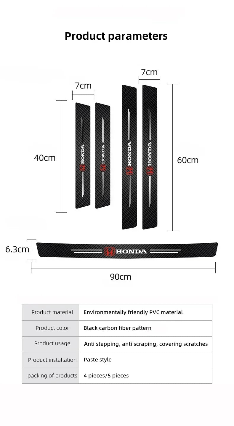 5Pcs Car Door Sticker Threshold Anti Scratch Decals Accessories For Honda Civic Fit Accord City Vezel CR-V S660 Odyssey HR-V