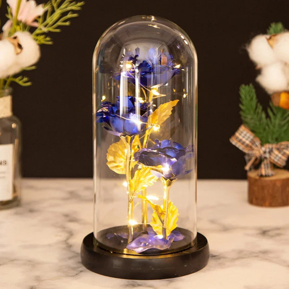 Rose enchantée en verre avec lumières LED, fleur artificielle, cadeau de Noël, la belle et la bête, Saint Valentin