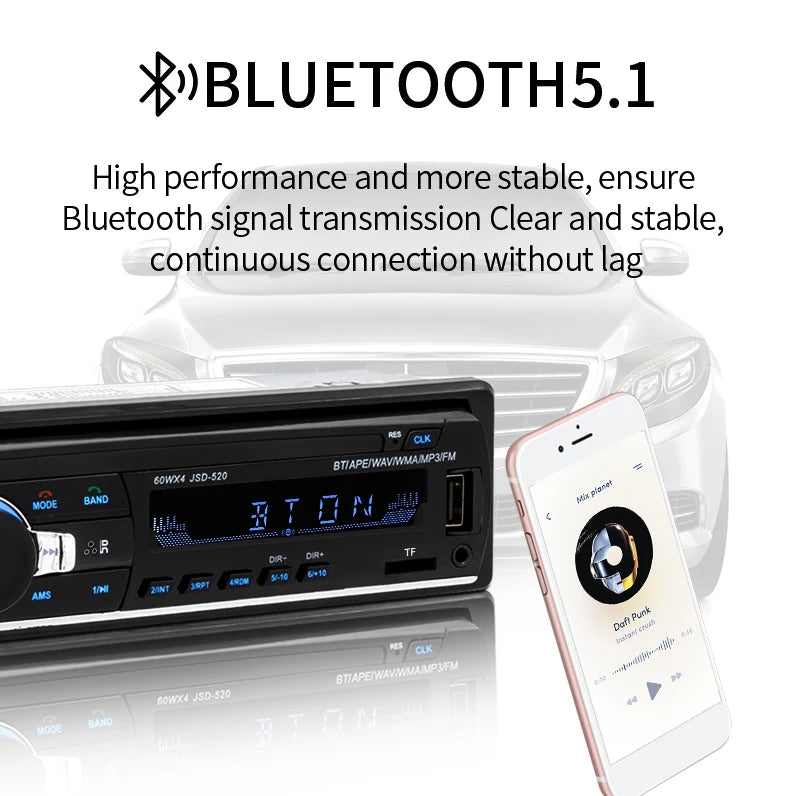 (Factory Direct Sales) Car Mp3 Player Stereo 60W*4 12v/24v Car Truck Usb/Tf/Fm/Aux Bluetooth Audio Radio