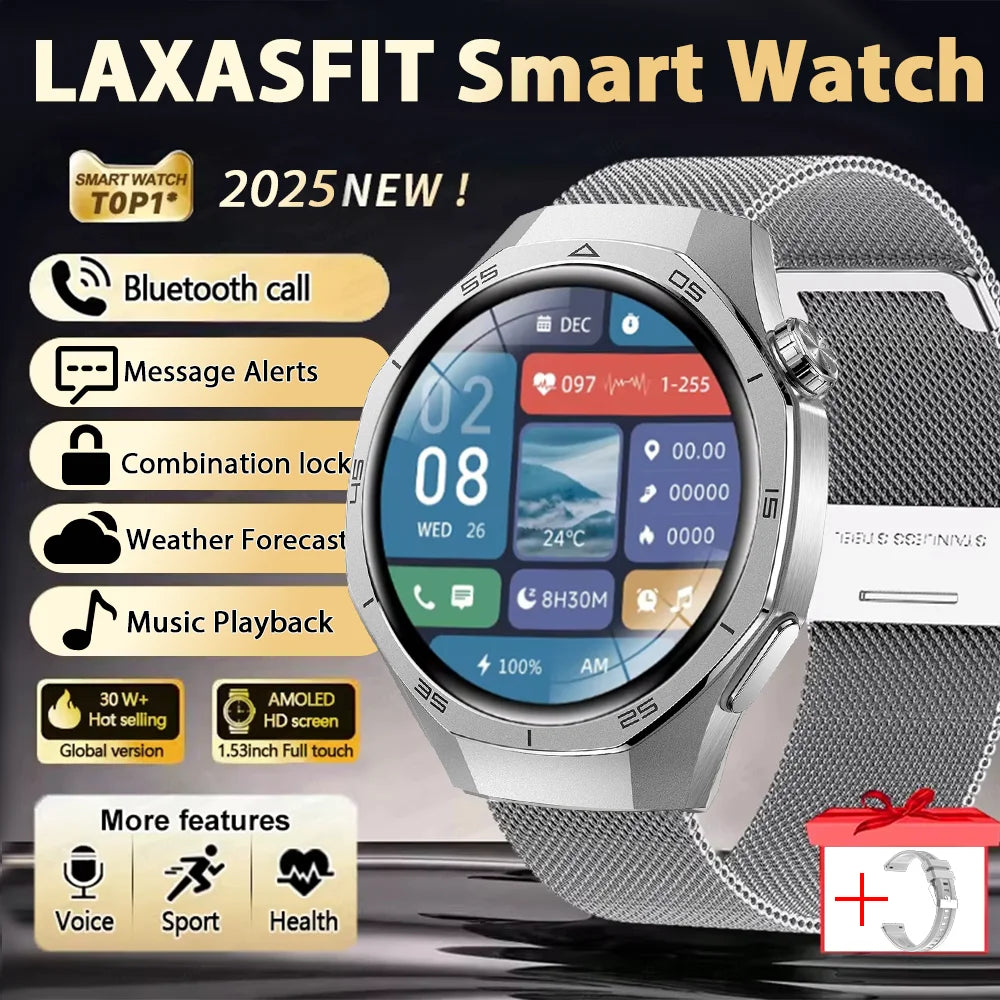 LAXASFIT 2025 New  Smart Watch AMOLED HD Screen Sports Heart Rate Bluetooth Call Men Women Smart Watch