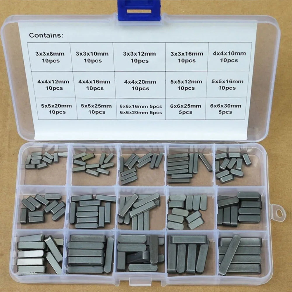140PCS/BOX M3 M4 M5 M6 Square Rectangular Keys Stainless Steel Dowel Drive Shaft Parallel A Type Flat Key Kit