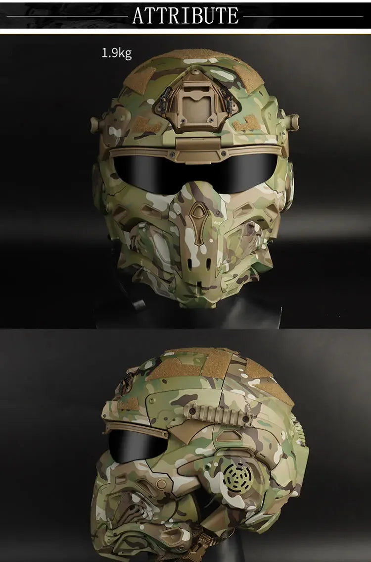 Tactical Helmet Built-in Communication Headset Anti-fog Fan Replaceable Lens W Assault Protective