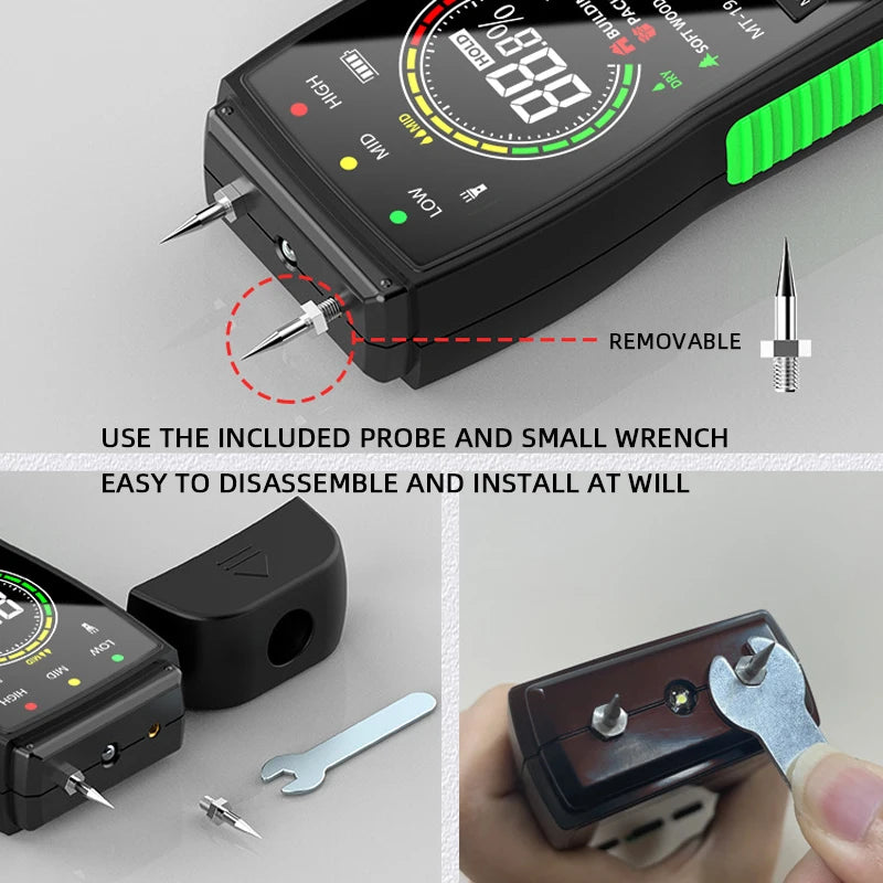 1PC MT19 Color Screen Wood Moisture Meter Wall Moisture Content Tester Paperboard Humidity Detector Cement Brick Moisture Tester