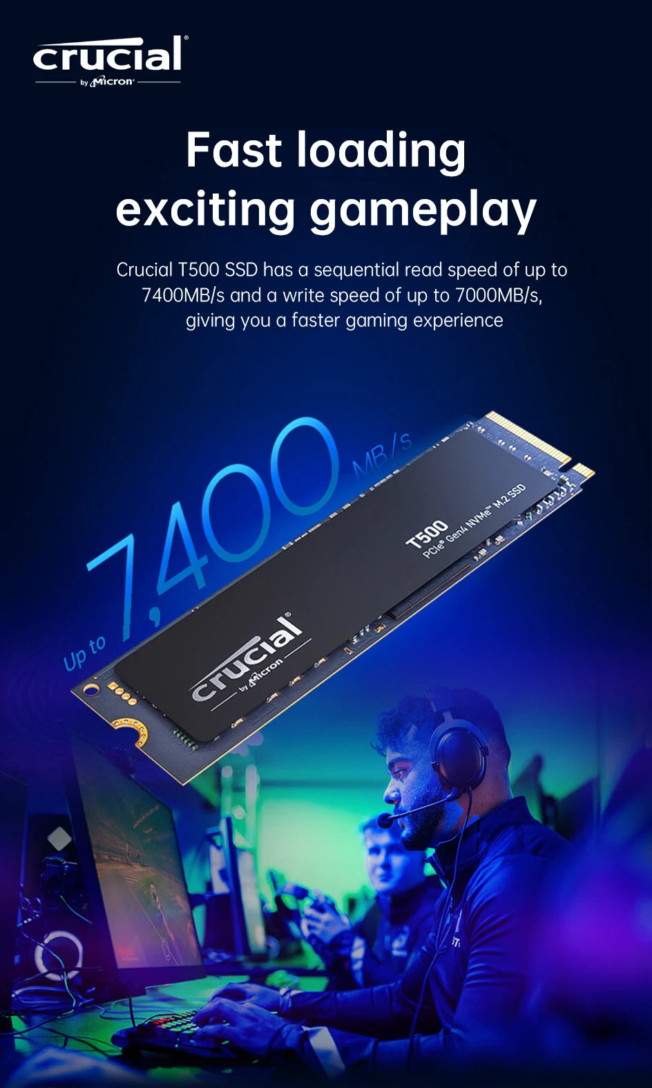 Crucial 7400MB/s SSD NVMe M.2 2280 500GB 2TB 1TB Internal Solid State Hard Disk M2 PCIe 4.0x4 2280 SSD Drive for PS5 Laptop PC