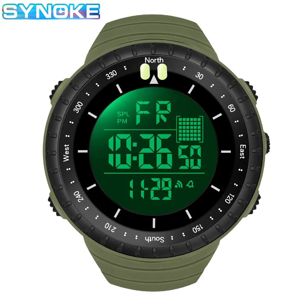 SYNOKE Watch Outdoor Sports Multifunctional Waterproof Shock Resistant Large Screen Display Luminous LED Digital Watch For Men