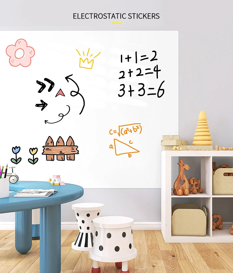 Premium Whiteboard Wall Sticker Static Cling, No Adhesive No Damage To Wall, Easy To Clean and Reuse for Home, School and Office