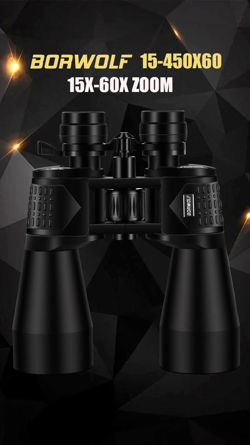 BORWOLF 15-450X60 Binoculars Telescope HD Light Night Vision Bak4 Prism Professional Zoom Powerful for Hunting Bird Watching