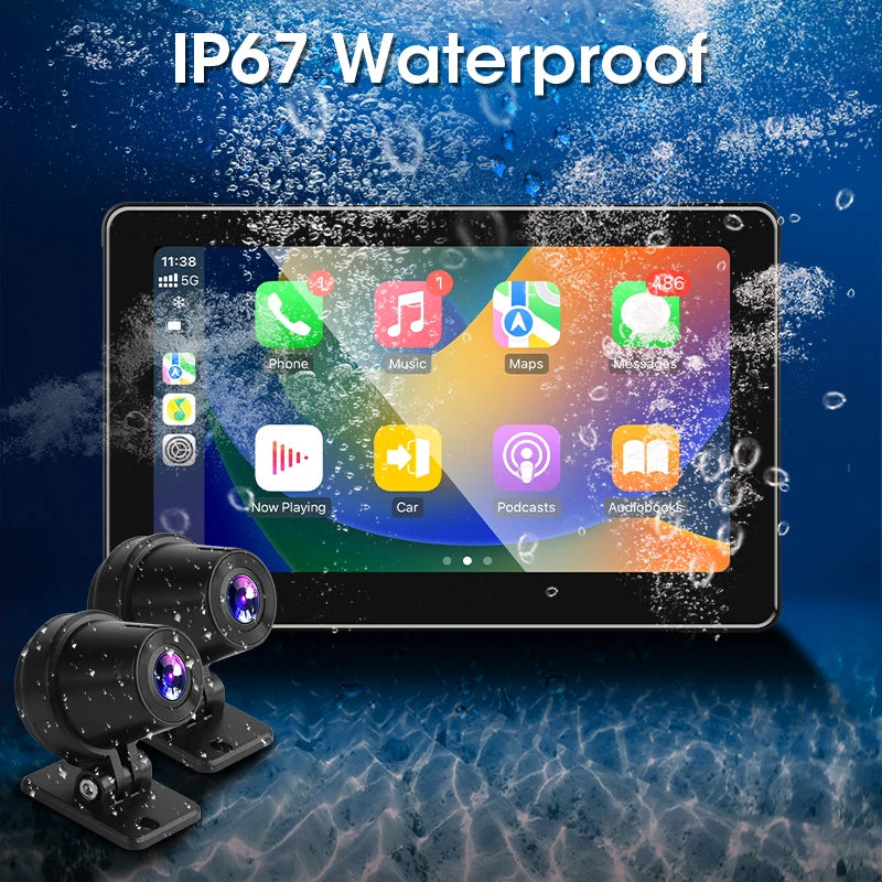 Srnubi 7 inch Portable Motorcycle DVR LCD Display GPS IPX7 Waterproof For Wireless Apple CarPlay Android Auto Airplay Monitor