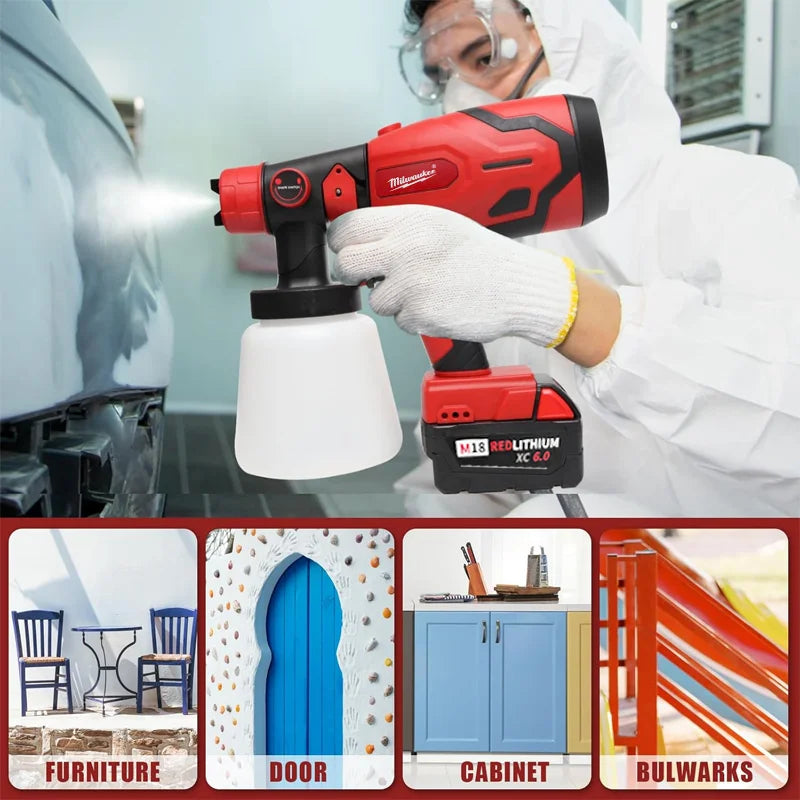 Milwaukee 800ML Electric Spray Gun Cordless Paint Sprayer Auto Furniture Steel Coating Airbrush Compatible Red Electric Spray
