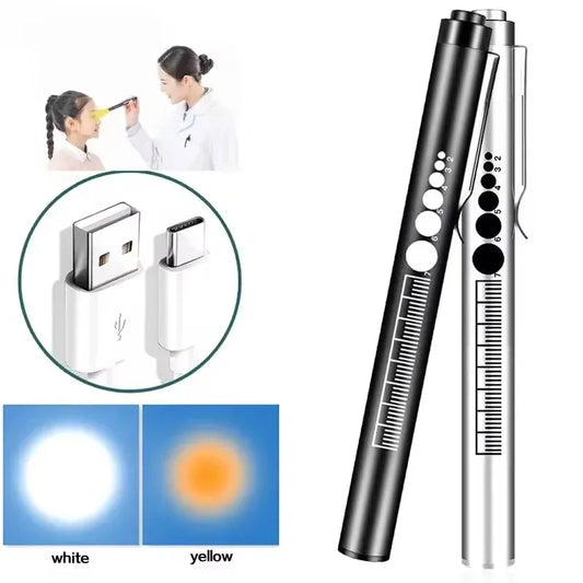 Mini Portable Penlight LED Flashlight Oral Pupil Medical Handy USB Rechargeable Stainless Steel Torch Light Outdoor Fishing Tool