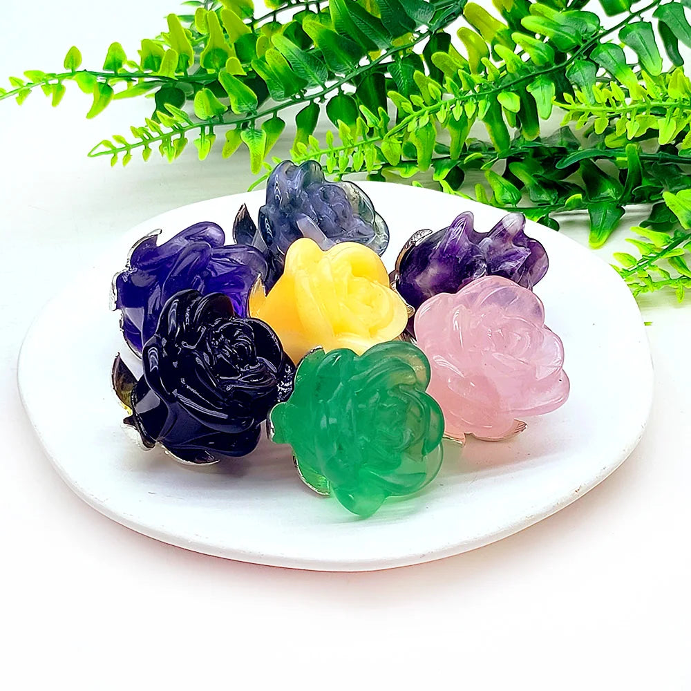 1pc Natural Crystal Rose Crafts Carved Purple Fluorite Quartz Gemstone Souvenirs for Home Dcoration