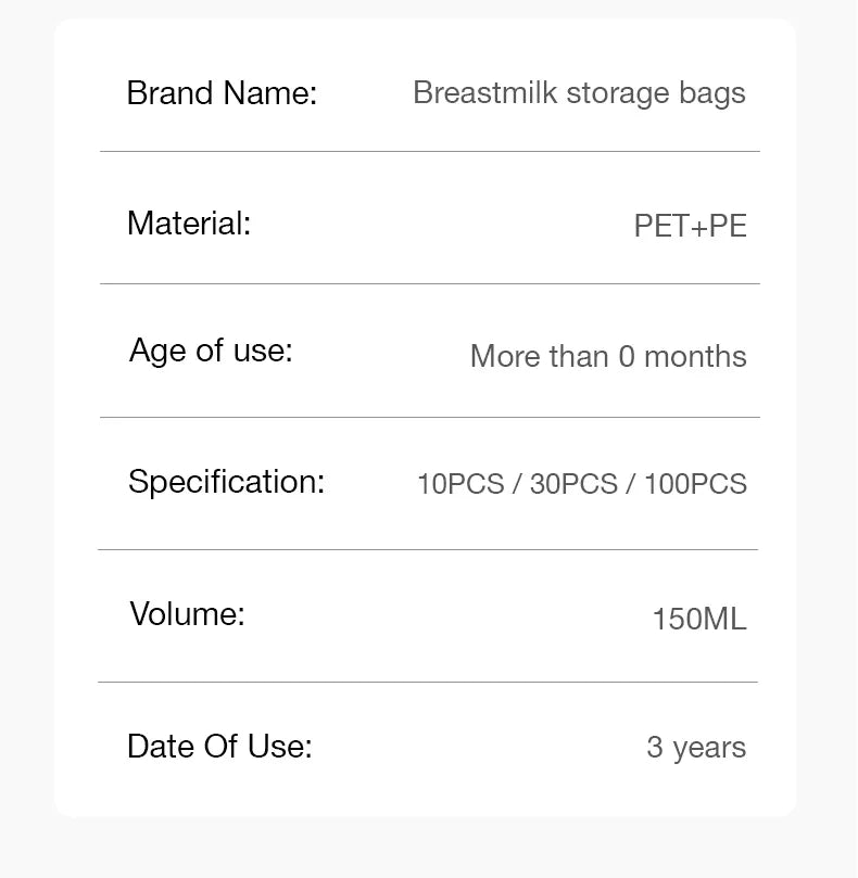 Dr.isla 100Pcs 150ML Breast Milk Storage Bag Disposable Small Capacity Frozen Milk Storage Bag BPA Free Safe Feeding Bags