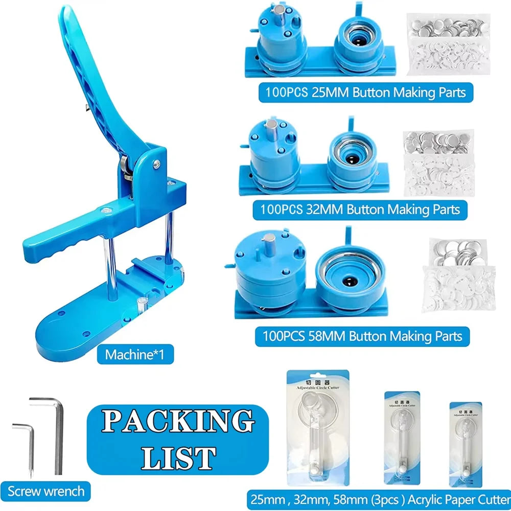 3 IN 1 Pin Badge Button Maker Machine with 300Pcs Button Parts+3 Size Molds+3 Size Circle Cutter, DIY Badges Making Machine Set